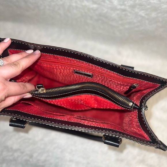 Kate spade Polka Dot Wellesley Quinn Black Khaki Canvas Leather Tote - Picture 14 of 16